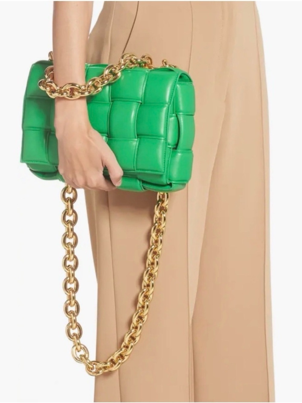 Bottega Veneta Chain Cassette Green Quilted Shoulder Bag with Gold Chain - Picture 3 of 10